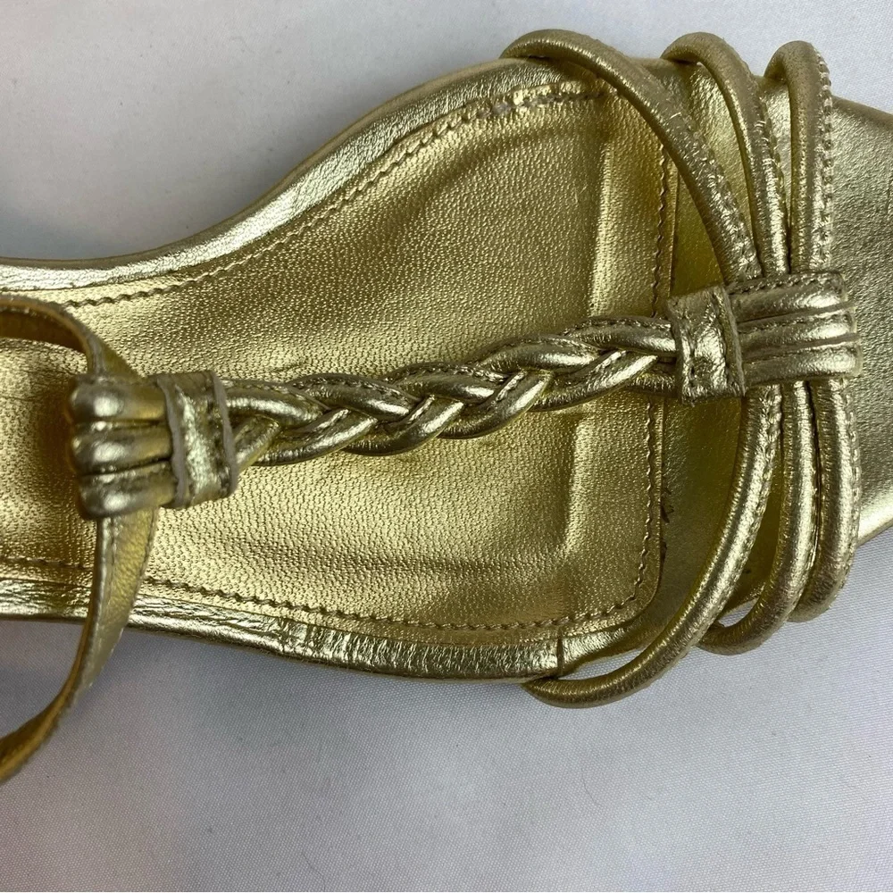 J. Crew “Paige” Metallic Gold Strppy Leather Braided Chunky Heel